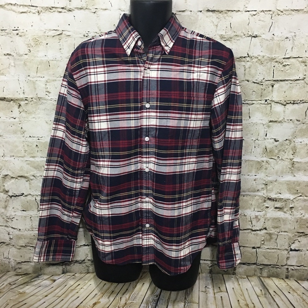 J Crew Slim Fit Blue Plaid Oxford Button Up Shirt